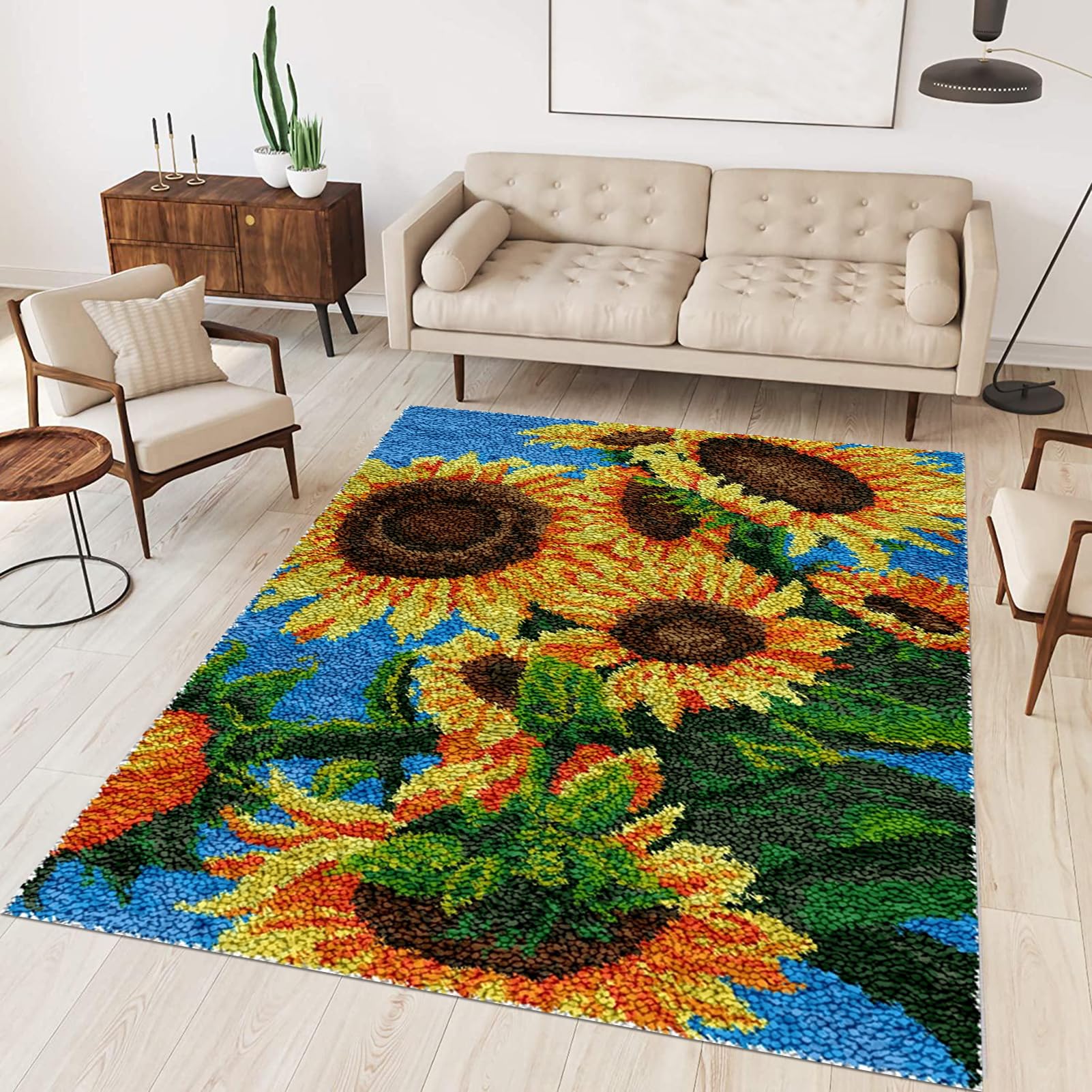 Tehocwiz Large Latch Hook Kits for Adults 110x140 cm Latch Hook Rug Kits Rug Making Kit for Adults Printed Color Canvas Crocheting Crafts Embroidery for Beginners โ image 1