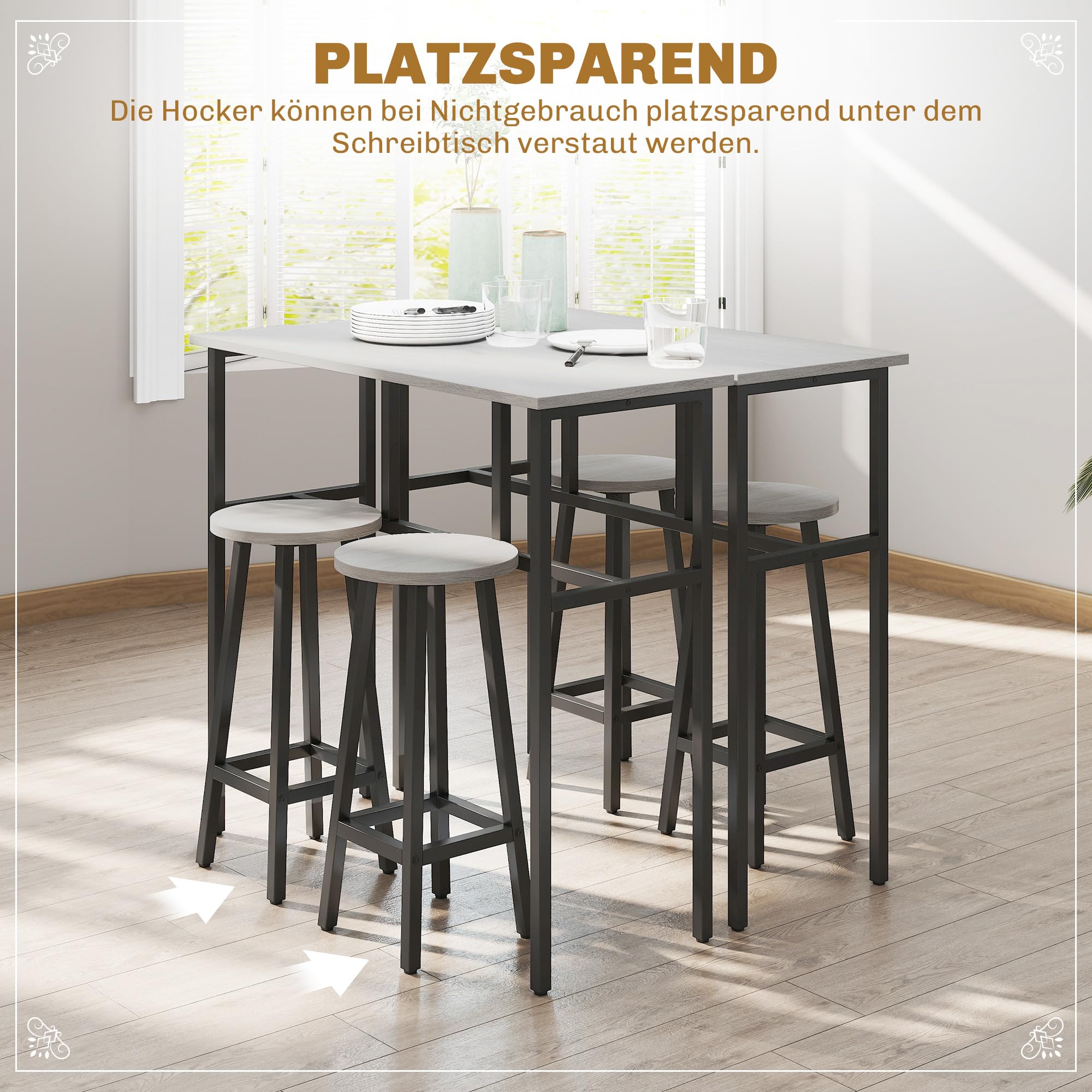 HOMCOM 6-teilig Essgruppe im Industrial Design 2 Bistrotisch Grau+Schwarz