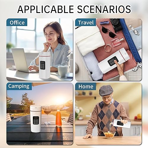 Miniatura 8 de Hervidor eléctrico de viaje, portátil, pantalla LED de acero inoxidable 304, temperatura ajustable, sin BPA, con bloqueo para niños, mini tetera,