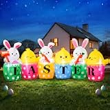 FunFanso 10 FT Easter Inflatables Bunny, Cute Rabbits with Carrots, Eggs, Chicks & Happy Easter Letters, Large Easter Blow Up Outdoor Decors, Built-in LED Lights for Yard, Lawn, Garden, Home Party