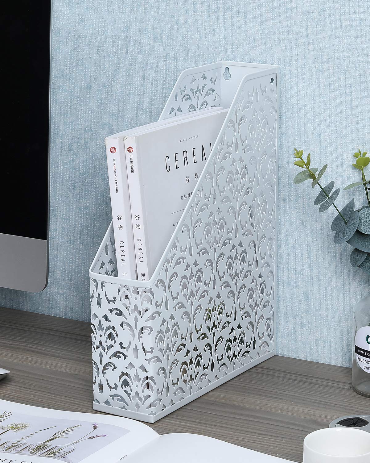 EasyPAG Métal Porte Revue Vertical Corbeilles à Courrier A4 Banette de Rangement Bureau Organisateur de Magazine Range Document Bannette Papier,Blanc