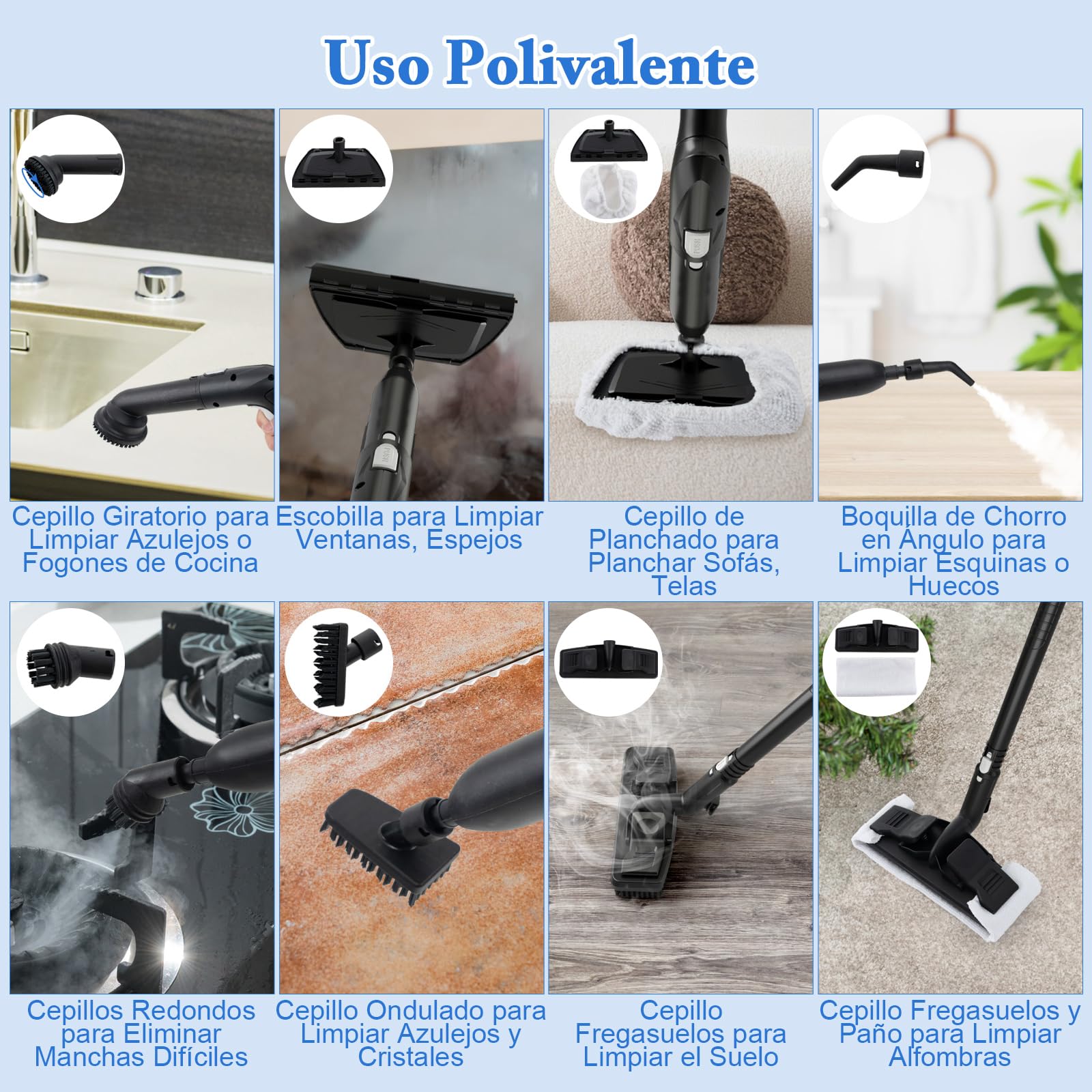 COSTWAY Limpiador a Vapor de 2000W, Multiuso Limpiador de Vapor con 16 Accesorios y Tanque Grande de 1,8 L, Máquina de Limpieza a Vapor con Ruedas para Pisos, Ventanas, Vidrio, Alfombras (Blanco)