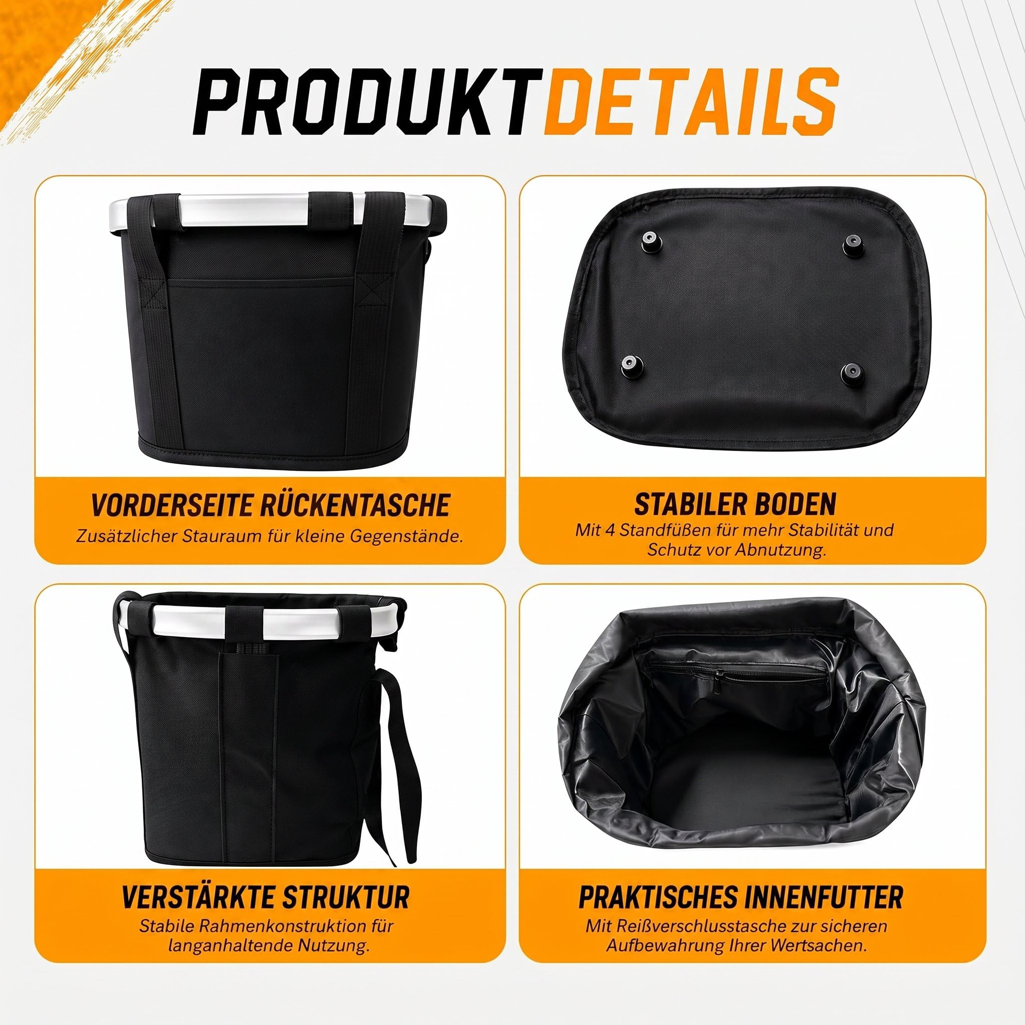 Fahrradkorb, Lenker Fahrradtasche, Abnehmbarer klappbarer wasserdichter Multifunktionskorb, praktischer Einkaufen, Pendeln, Reisen und Outdoor-Aktivitäten,Tragbar bis zu 5 kg