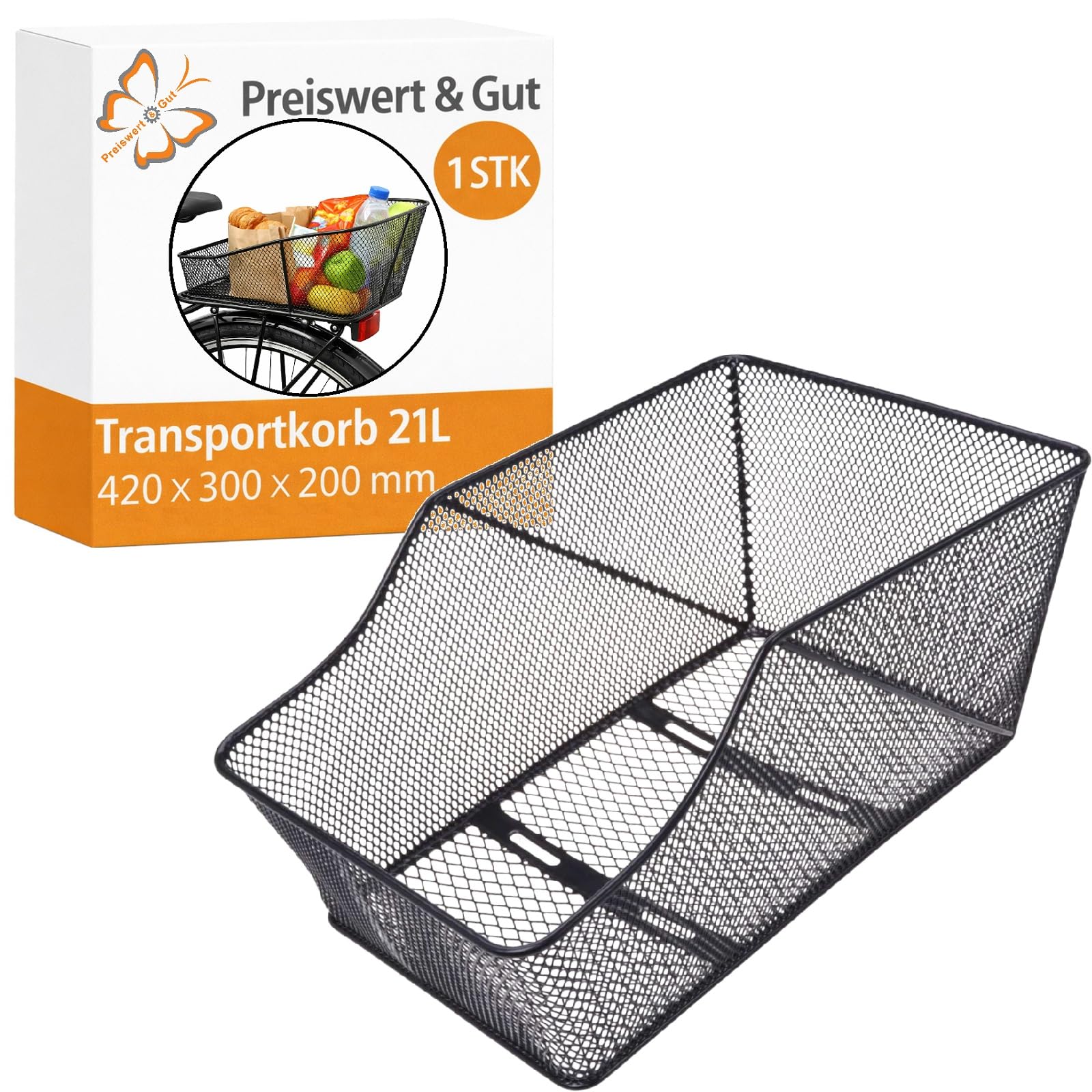 Fahrradkorb hinten - Gepäckträgerkorb 21L 42x30x20cm - enges Wabengitter Drahtkorb aus Stahl bis 15kg Tragkraft - ideal für Schultaschen & Einkäufe - Fahrrad Korb für Gepäckträger