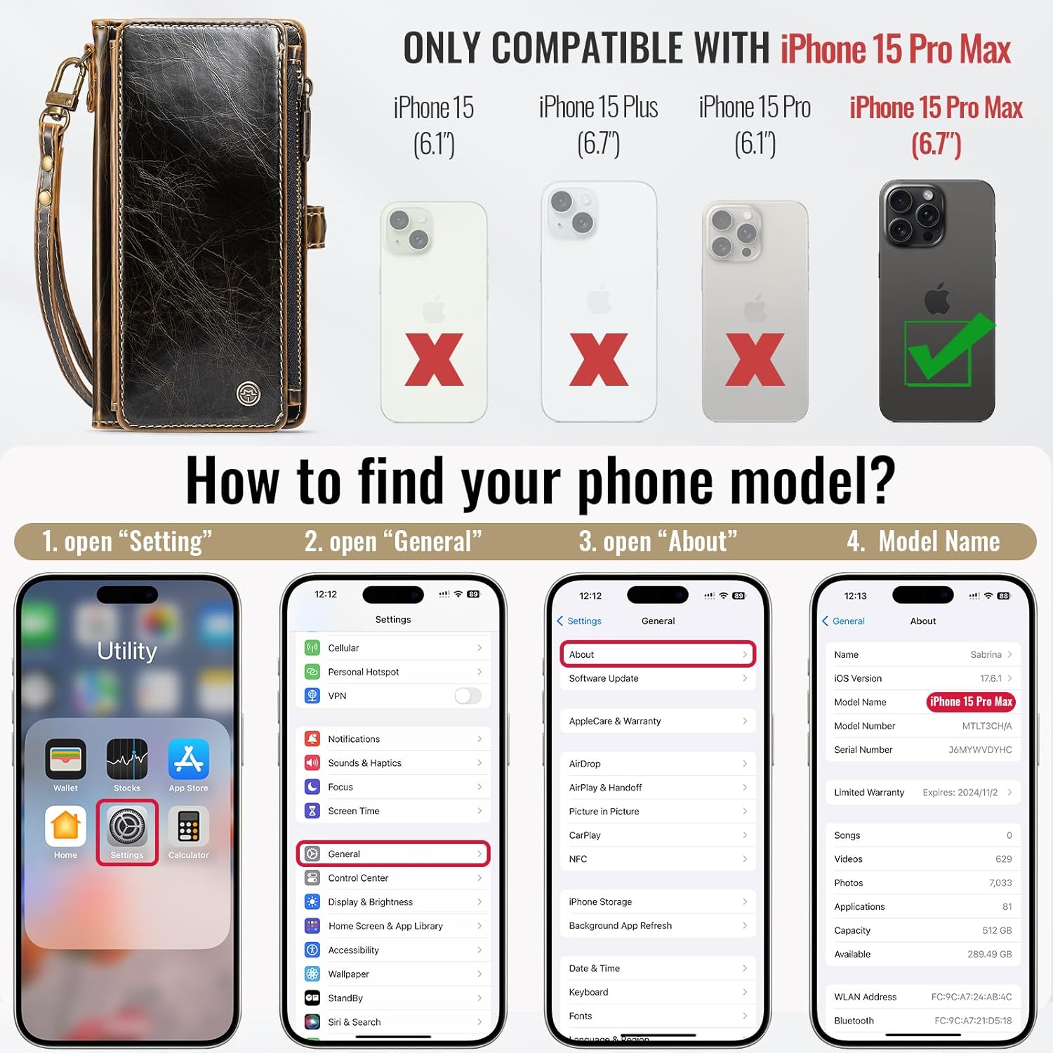 Defencase Compatible with iPhone 15 Pro Max Case Wallet with RFID Blocking Card Holder for Women Men, PU Leather Magnetic Snap Flip Zipper Strap Wallet Phone Case Fit for iPhone 15 Pro Max 6.7, Coffee - Image 2