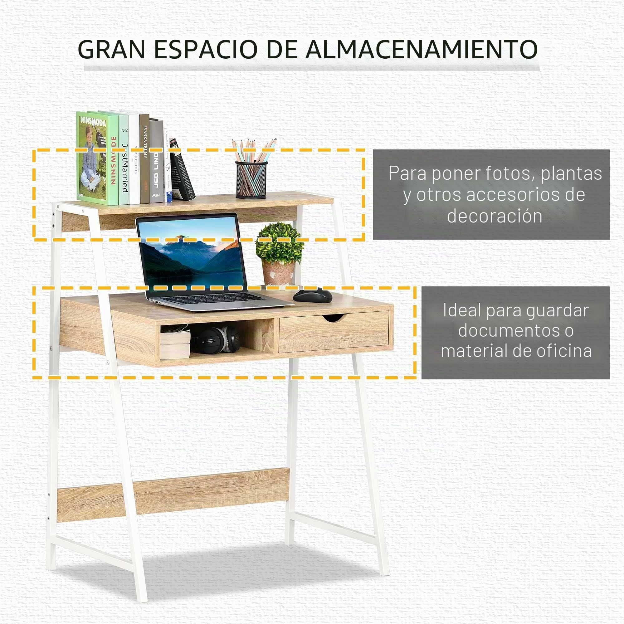 HOMCOM Escritorio de Computadora Neo-Retro Roble Claro