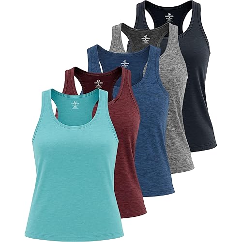 Real Essentials 5-Pack Women's Racerback Tank Top Dry-Fit Athletic Performance Yoga Activewear (Available in Plus Size)