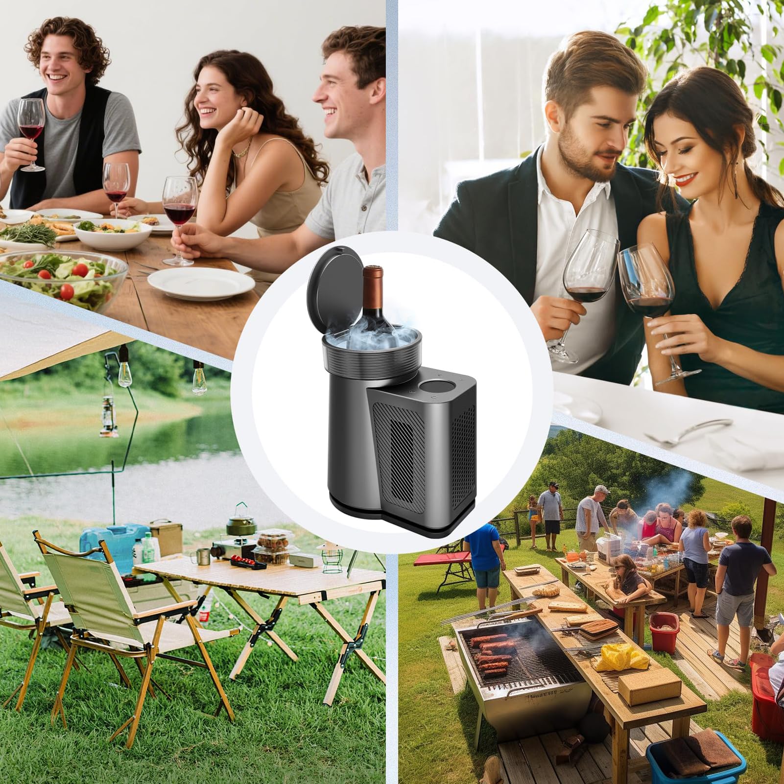 Enfriador De Vino Eléctrico, Refrigerador De Vino Termoeléctrico 60W Con | Enfriador Portátil De Botellas De Vino Con Control De Temperatura 2-20°C, Sistema De Enfriamiento Sin Hielo 750ML(Black)