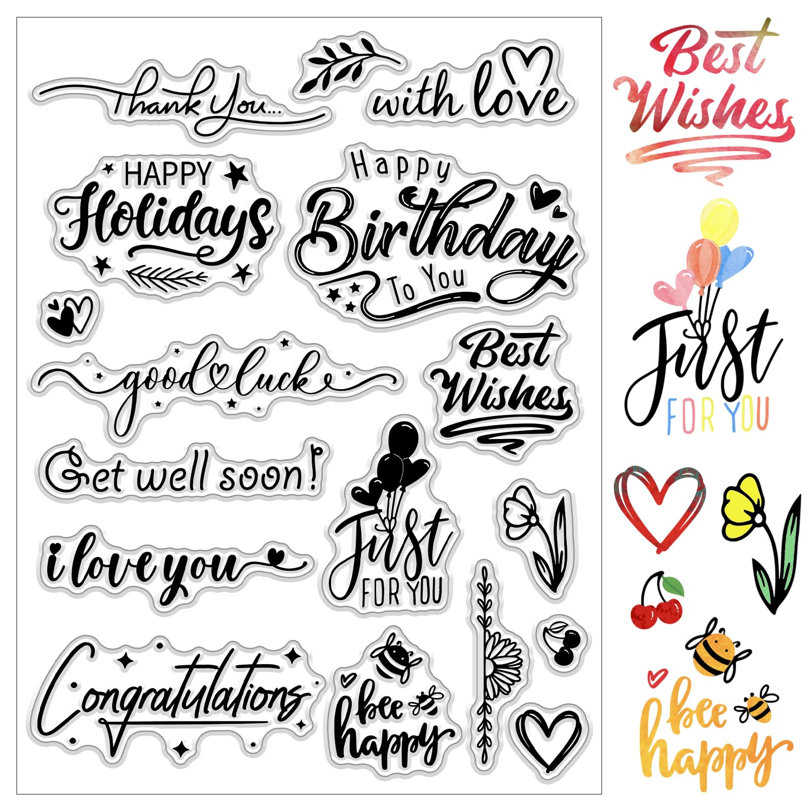 Birthday Clear Stamps Transparent Printing Seals Pattern Happy Birthday Best Wishes Love Flower for Scrapbook Card DIY Crafts Gift Wrapping Modeling Clay Card Making Photo Album Journal