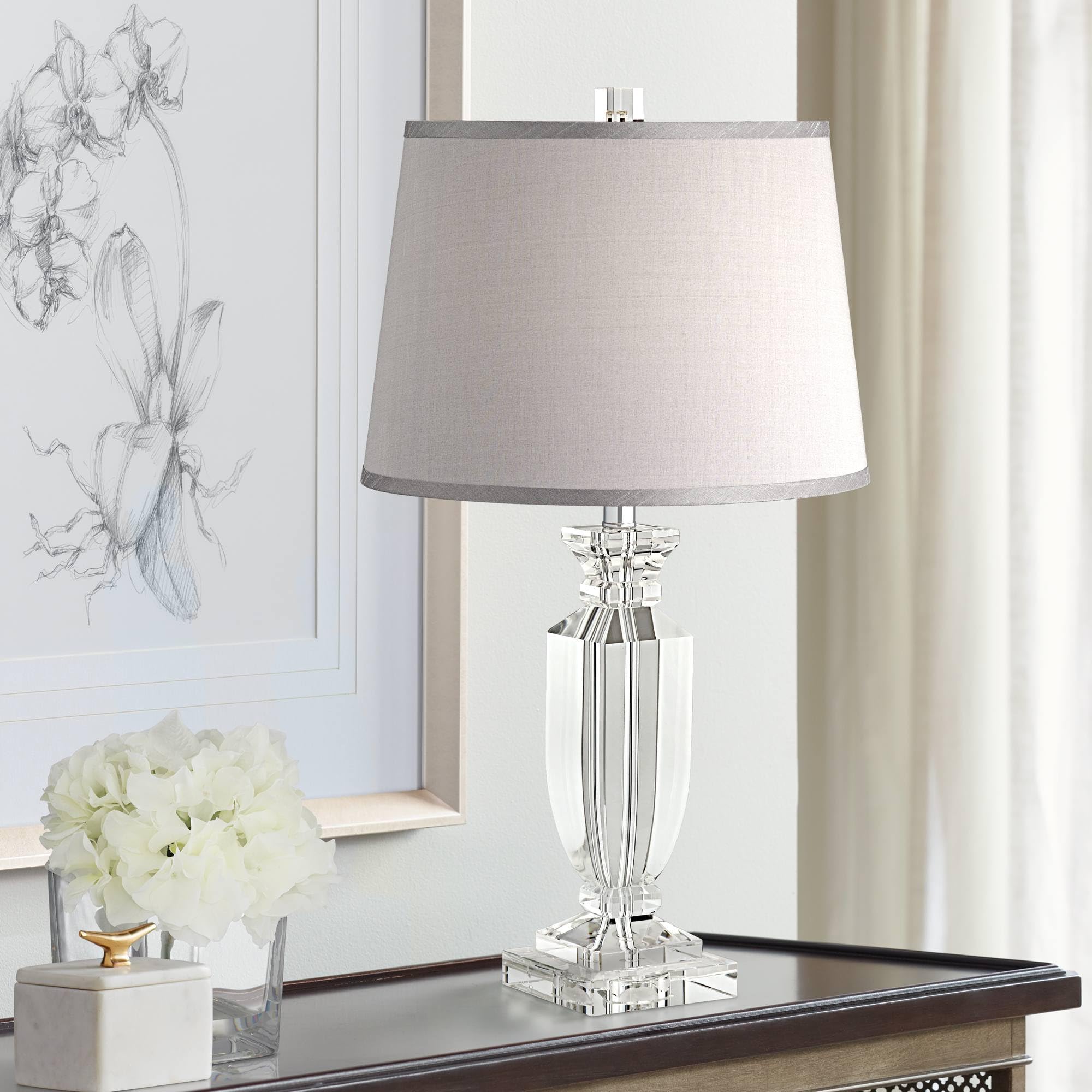 Vienna Full Spectrum Sherry 25" High Modern Table Lamp USB Dimmer Crystal Single Gray Shade Living Room Charging Bedroom Bedside Nightstand House Office Home Kitchen Entryway Console Family Dining
