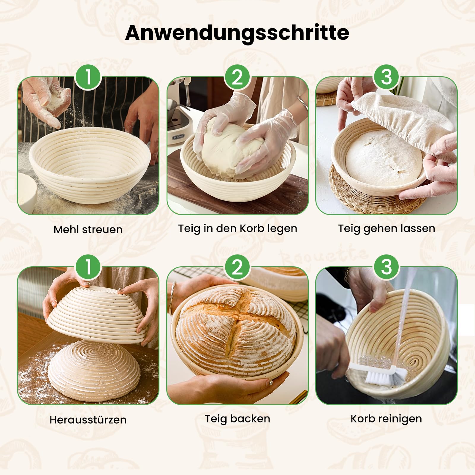 GEEKHOM Sauerteig Starter Set mit 2 Gärkorb Brot - 14-Teilige Backen Zubehör mit Gärkörbchen Rund & Oval, Sauerteigglas 650ml, Teigschaber - Sauerteigbrot Komplettset Für Anfänger