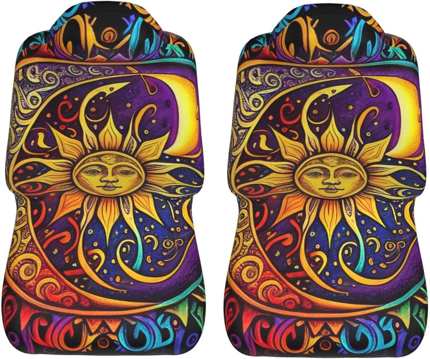 Sun with Moon Car Seat Covers, 2pc Car Seat Covers Front Seats Protector for Cars Car SUV Sedan Truck
