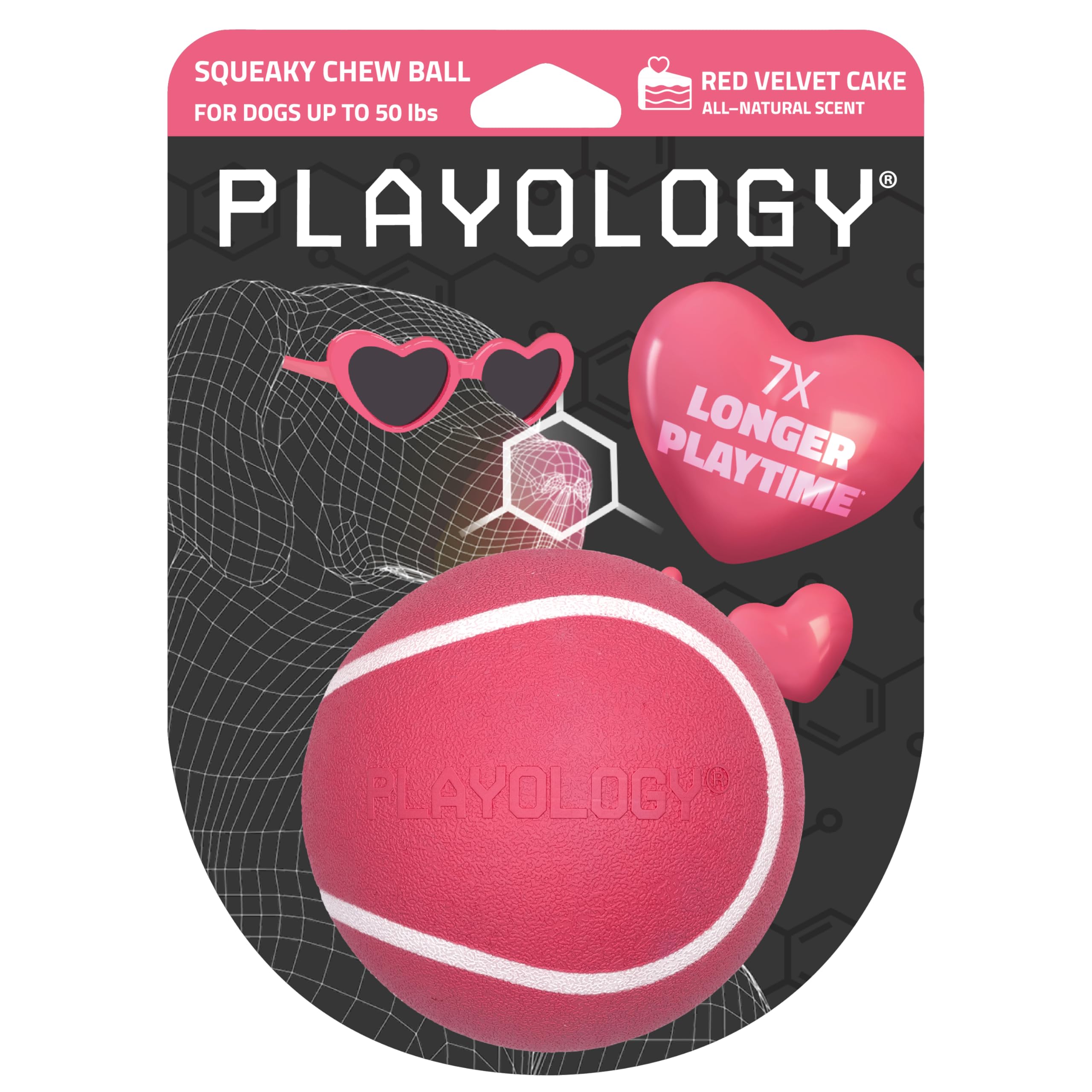Playology Dog Toys Squeaky Chew Ball - Bouncy Durable Floating Fetch Ball for Dogs Medium Red Velvet Cake