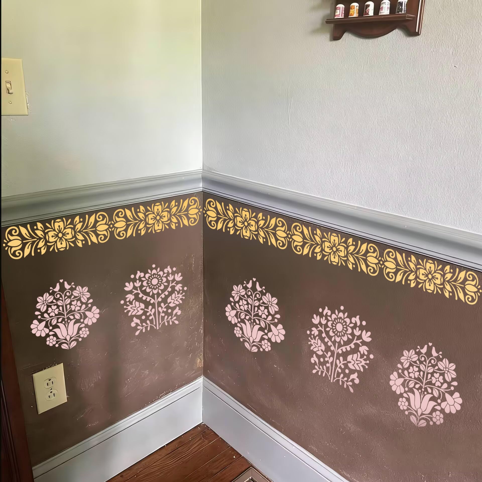 Talavera - Plantillas de esquina con borde floral, plantillas de azulejos mexicanos para pintar en paredes, escaleras, muebles, jarrón de madera, decoración Cielito Lindo