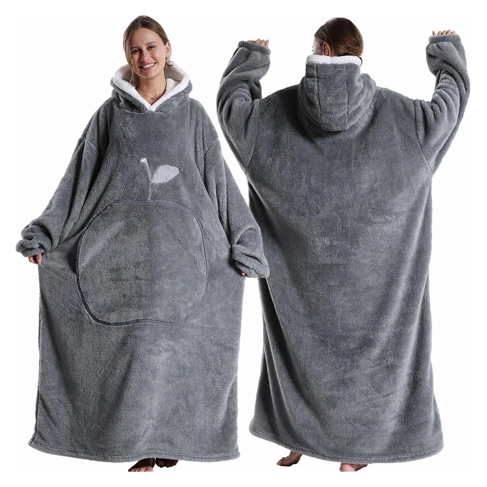 Batamanta Invierno con Capucha suéter Manta Mujer Manta Polar de Gran tamaño con Mangas Bolso Grande cálido Grueso TV Bata con Capucha Pareja(FH142)