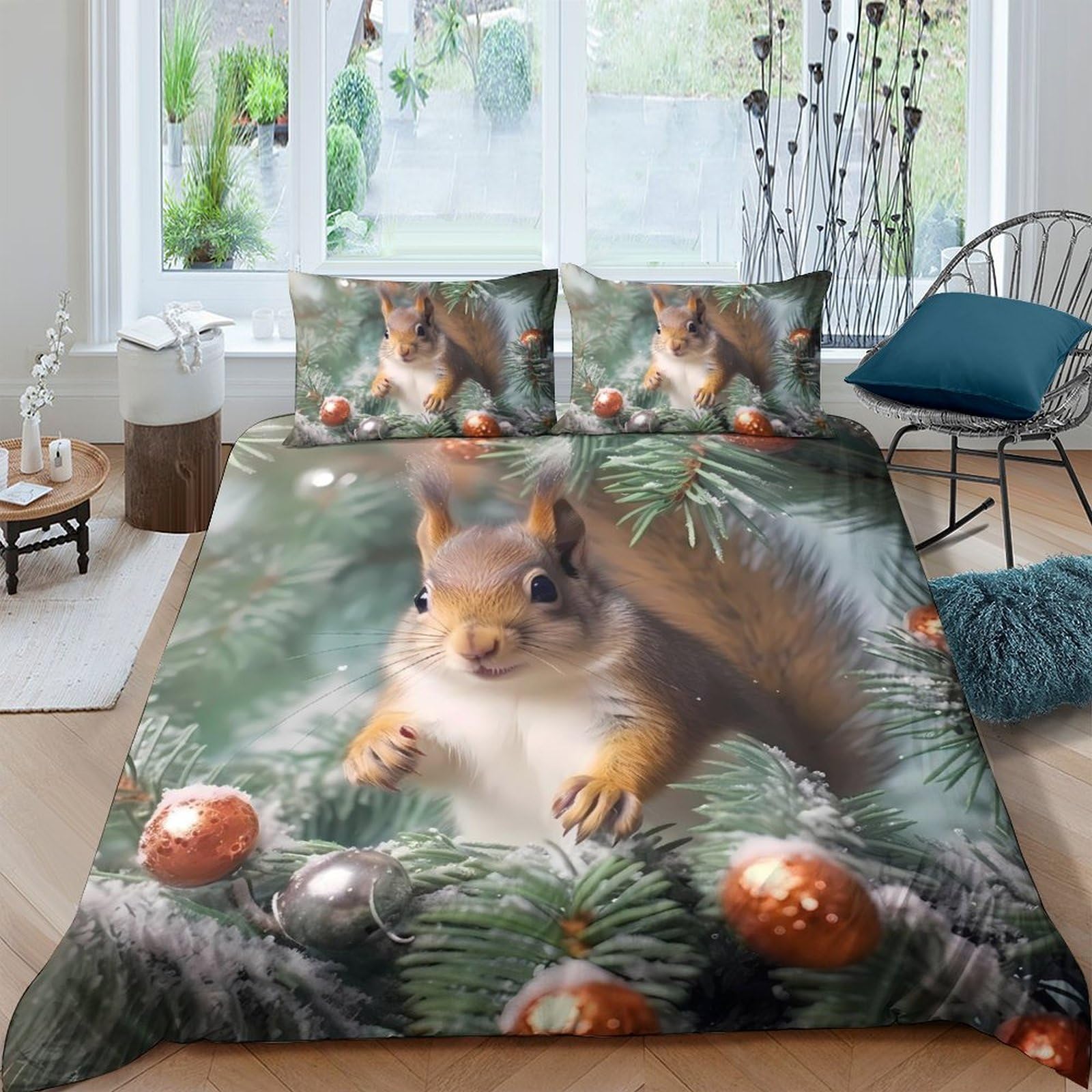 Ctjqhvkz Style-5 3D Printed Squirrel Pine Forest Fitted Sheet Microfiber Soft Bed Cover For Bedroom Guest Room Dorm Mattress Protector Decor Single（135X200cm）