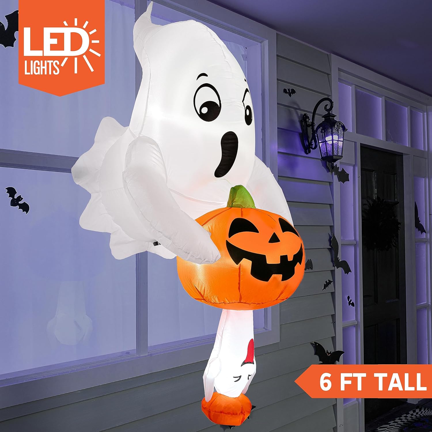 Joiedomi 6 FT Halloween Inflatable Ghost & Pumpkin, Outdoor Blow Up Window Decor with LED Lights, Cute Halloween Yard Decoration