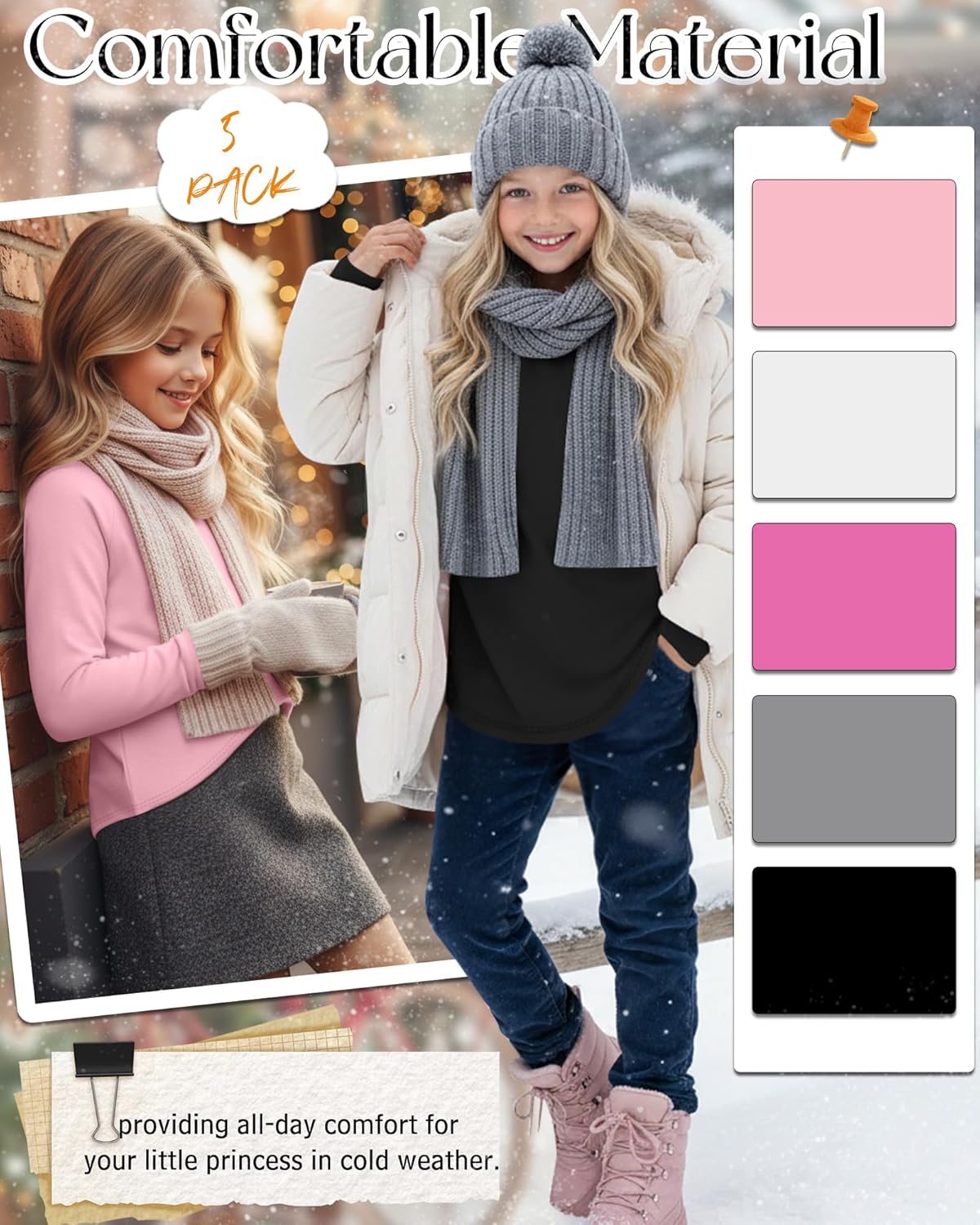 5 Pack Girls' Long Sleeve Shirts Curve Hem Crewneck Tops Raglan Loose Fit Casual Kids Basic Tees Fall - Image 4