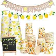 Lemonade Stand Supplies, Lemonade Stand for Kids | 2 Pcs Decorations Banner, 50 Pcs Lemon Cups Themed Party Decor, 2 Pcs Apron with Pockets Wooden Blackboard for Summer