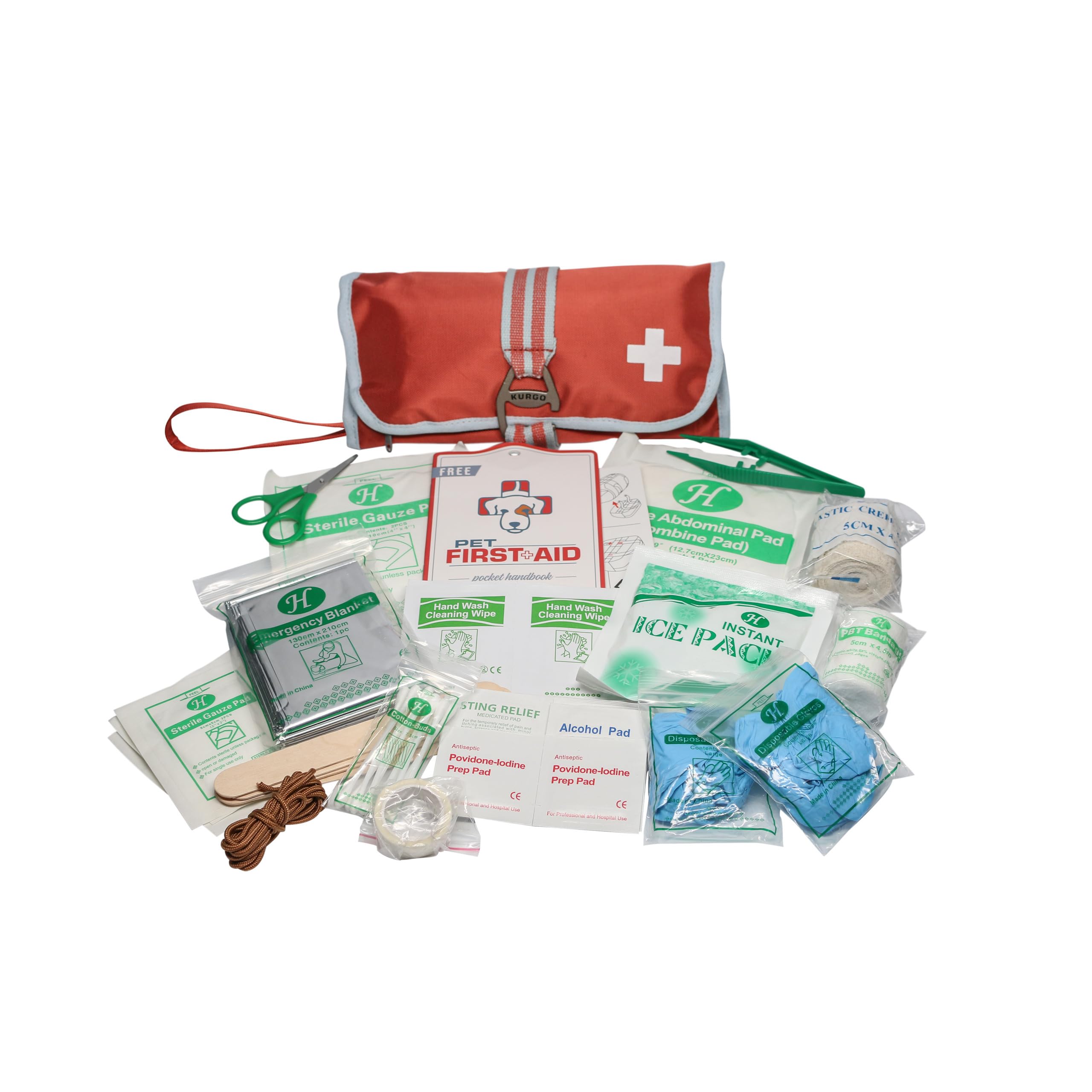 Kurgo - Kit de Primeros Auxilios para Perros - Para Excursiones y Viajes, incluye Guía y 50 Piezas en Estuche de Tela Oxford Resistente
