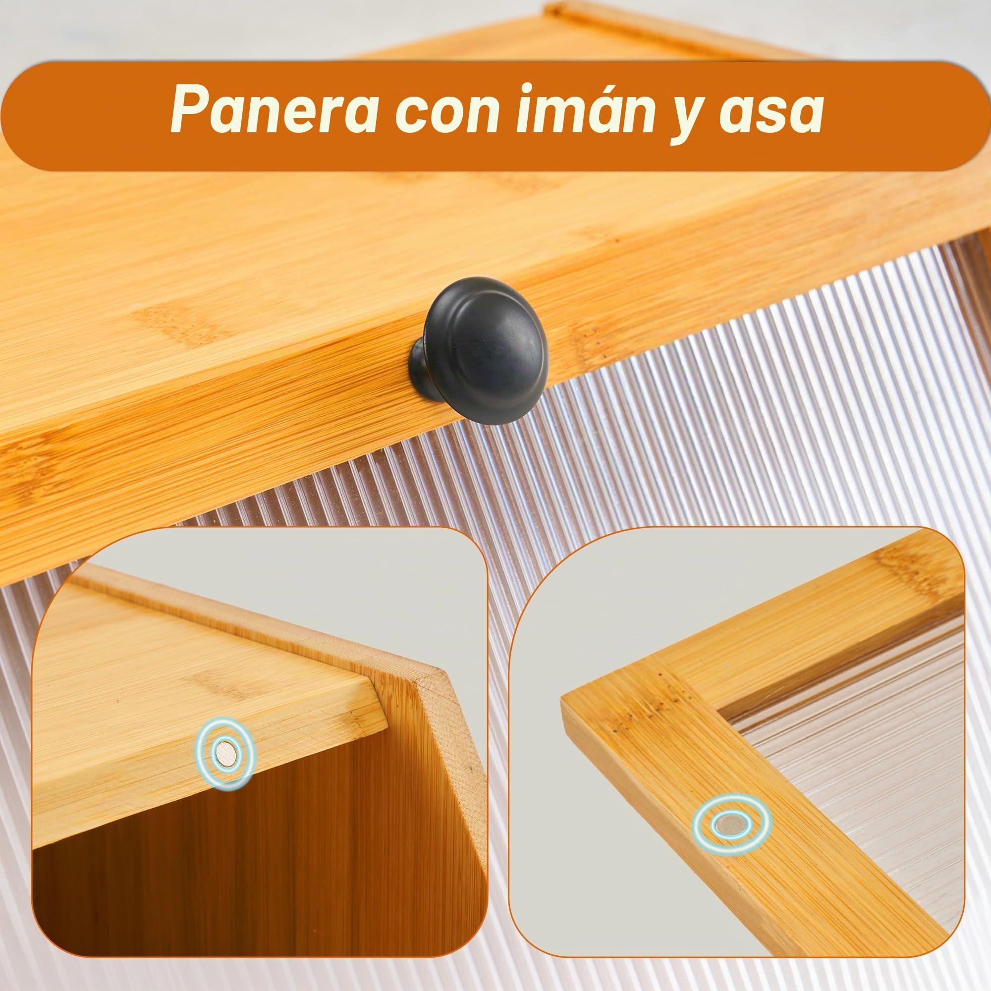 YOUDENOVA Caja para pan con tabla de cortar, caja de almacenamiento de bambú, cajas de pan de madera, caja de almacenamiento para pan, sal y pimienta, 39x25x20 (LxAxH) cm, Natural