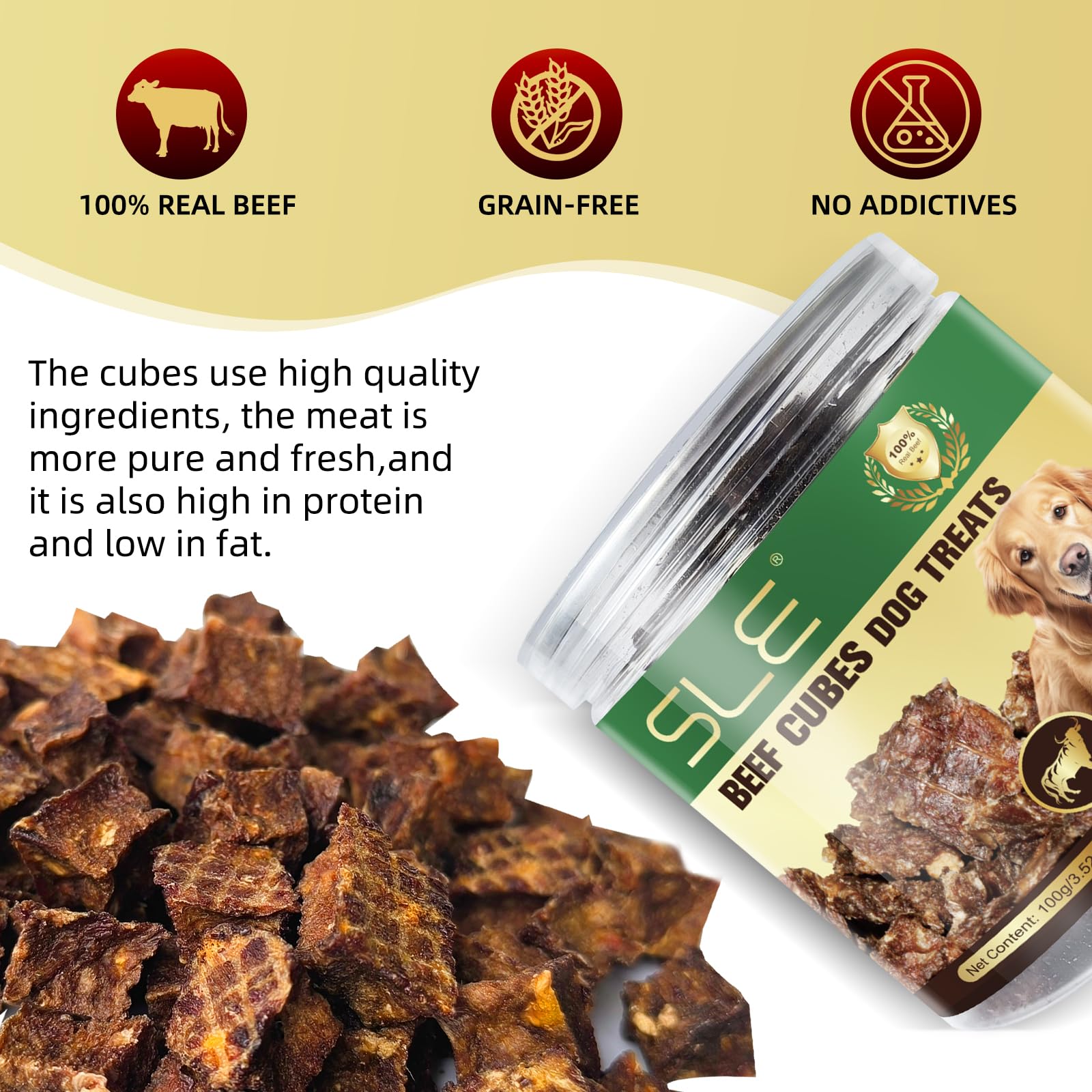 Dog Beef Treats, Rawhide Free Grain Free Snack Chewy Beef Cubes for Dogs Natural Low Fat Dog Training Rewards-100g - Image 4