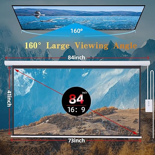 Miniatura 6 de Pantalla de proyector desplegable motorizada de 84 pulgadas 169 HD pequeña pantalla de proyector eléctrica portátil con control remoto, pantallas de