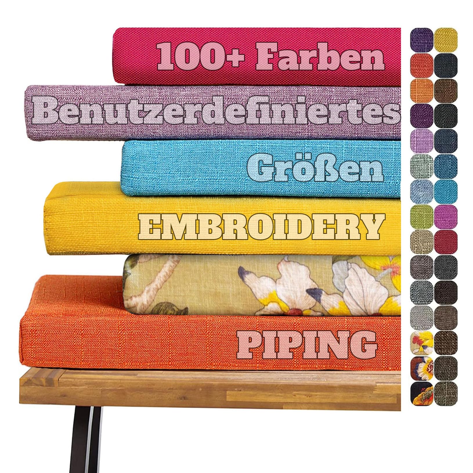 frides Benutzerdefinierte Bankkissen, Waschbar Abnehmbarem Bankauflage Stuhlkissen für fensterbank, rutschfeste Bankpolster Schaukel Sitzkissen für Outdoor,Gartenmöbel,Terrasse,Drinnen (4CM)