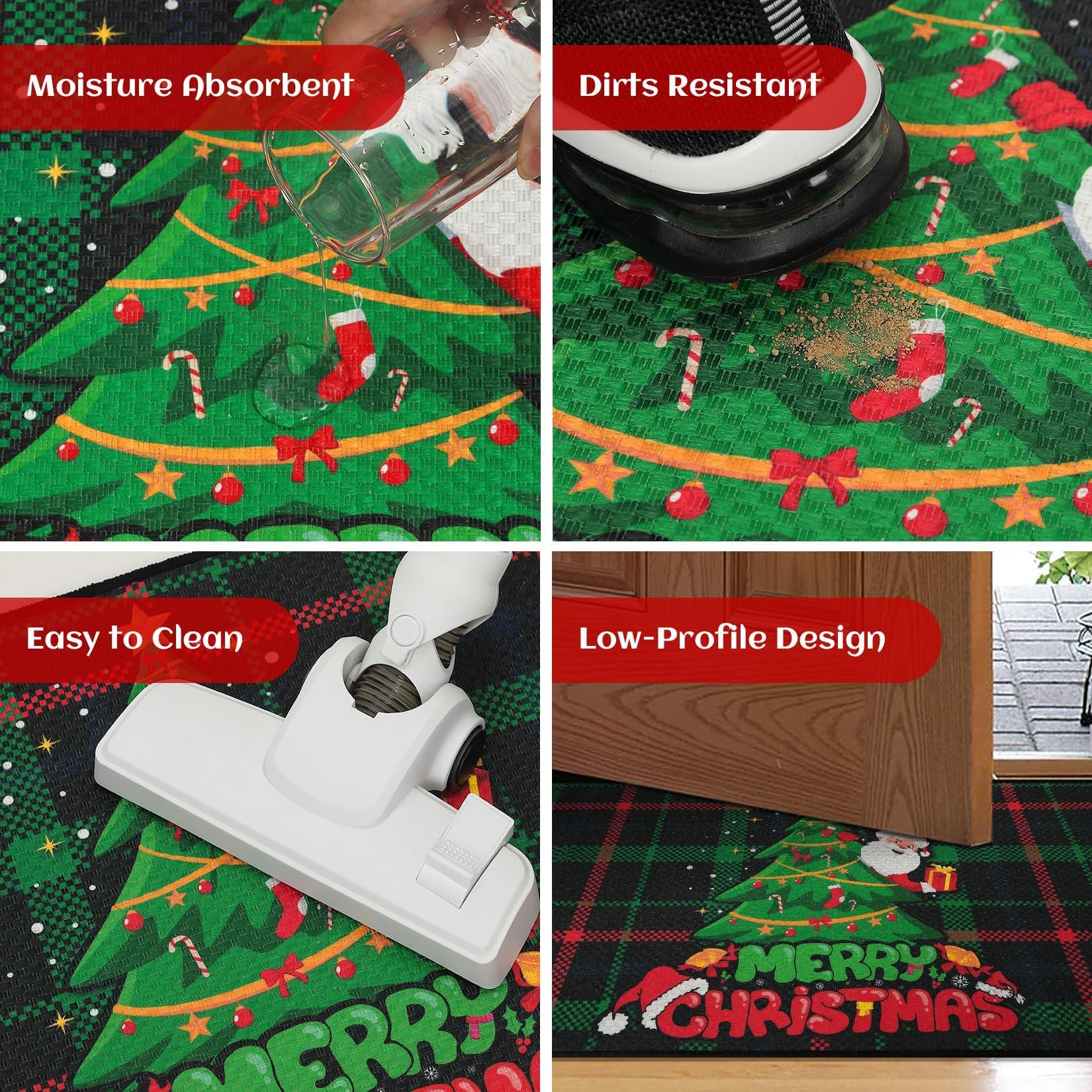 Garvee Set 2 Tappeti Cucina Natalizi con Alberi di Natale e Fiocchi di Neve, Antiscivolo, Lavabili, Decorazione Invernale, 40 x 60 + 40 x 120 cm
