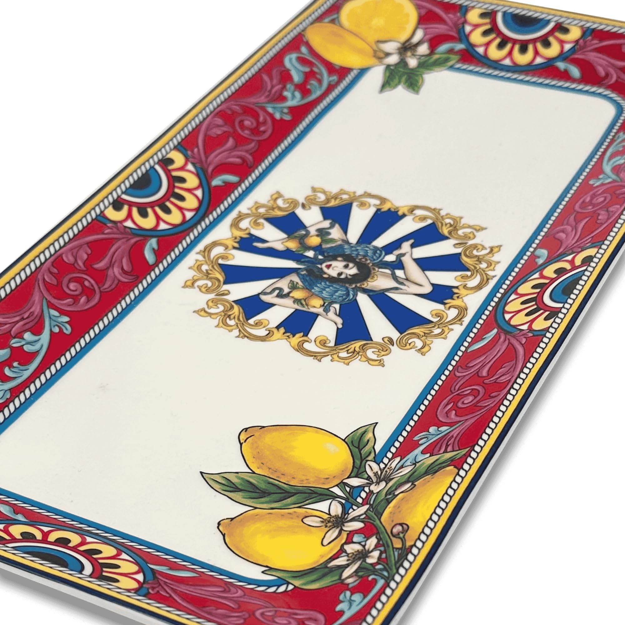 DIVINA Italian Design Prostokątny talerz ceramiczny Trinacria, 30,5 cm, śródziemnomorski styl sycylijski, do przystawek i przekąsek - SF170
