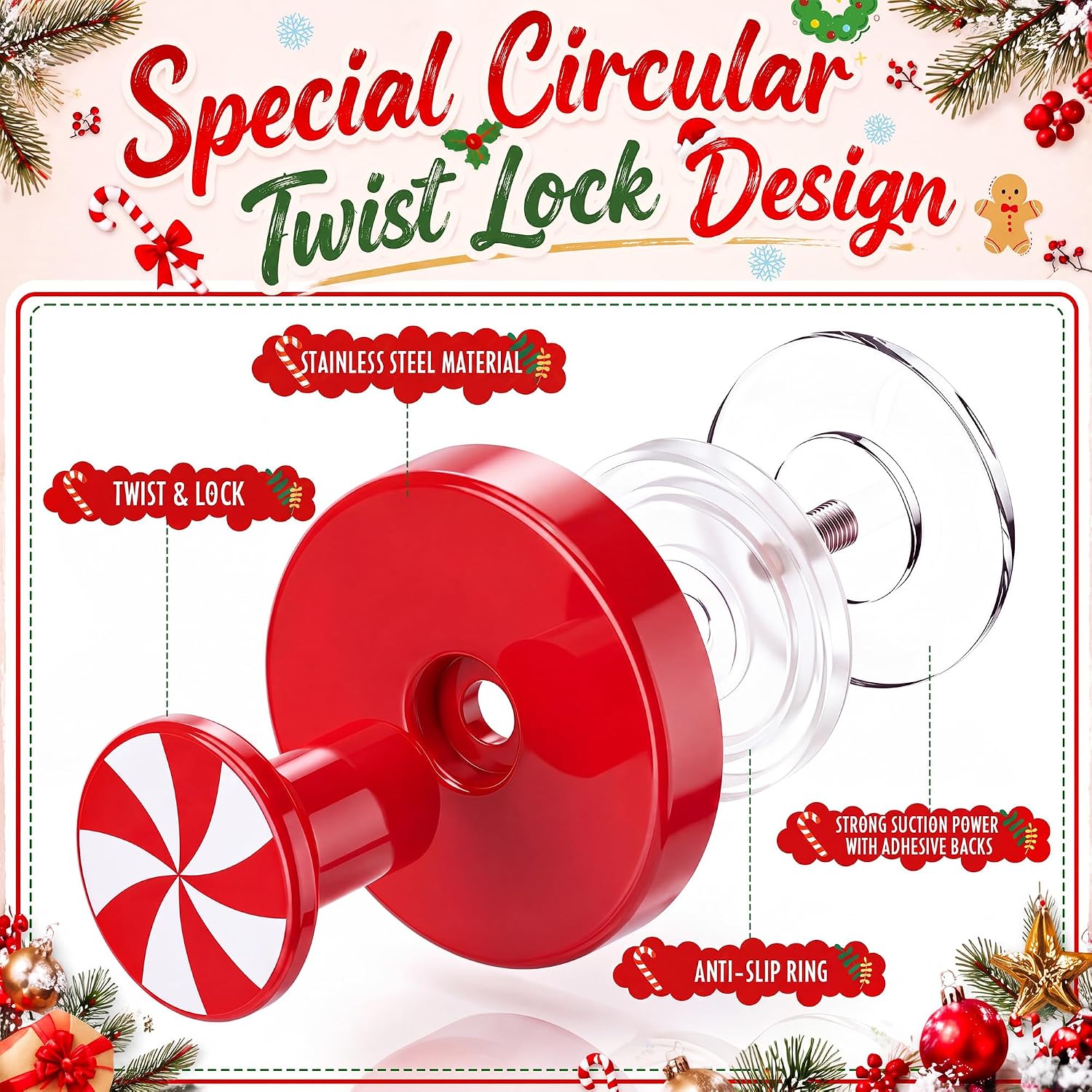 Havawish 12 Pcs Christmas Suction Hooks Wreaths Hanger for Front Door