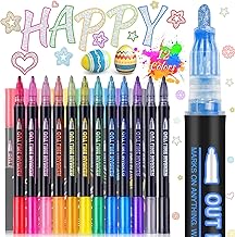12 Colours Glitter Markers, Creative Gift for Girls 4-12 Years, Double Line Metallic Markers, Ideal for Lettering, Painting, Photo Albums and Crafts