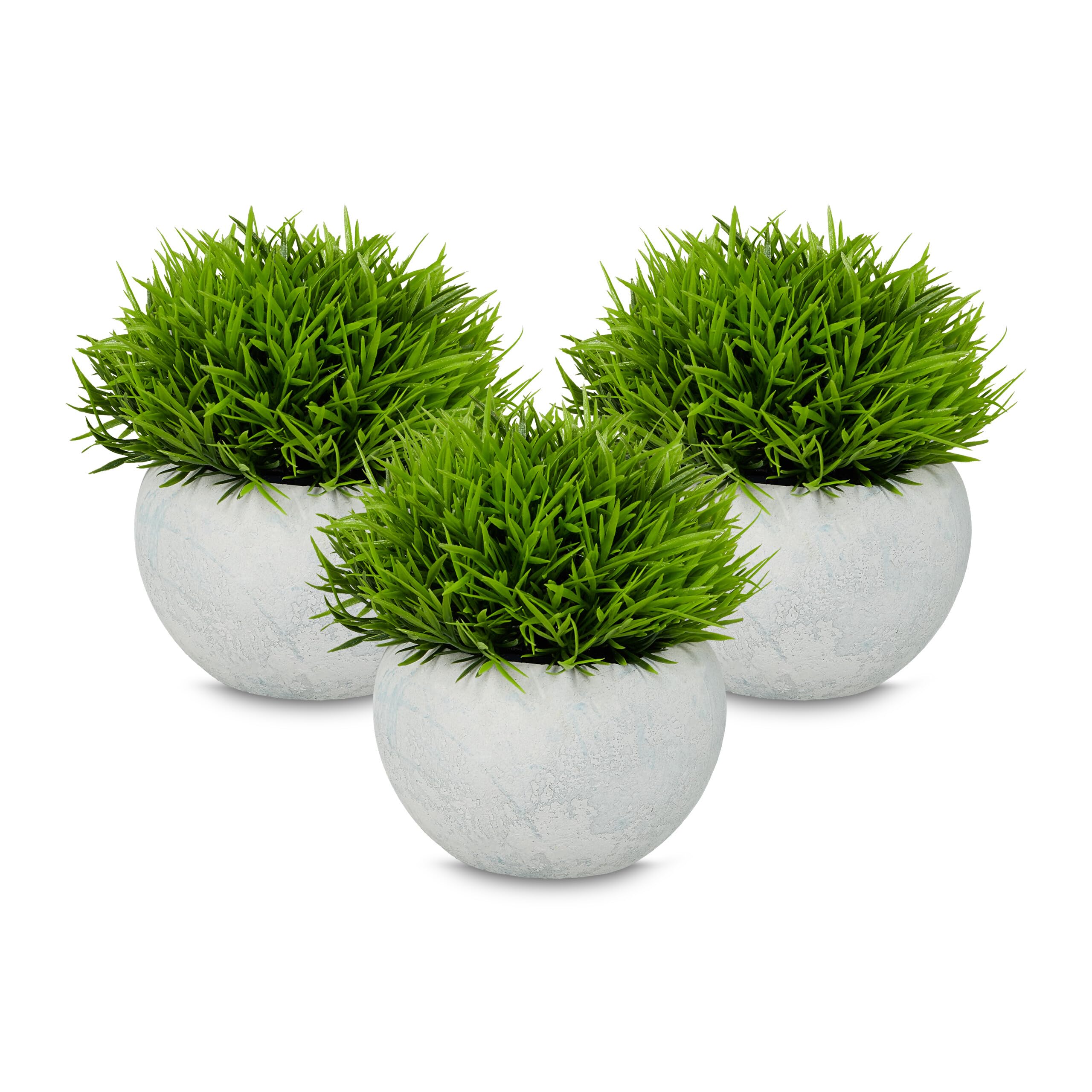 Plante artificielle en lot de 3 herbes en pot vert et gris pour maison