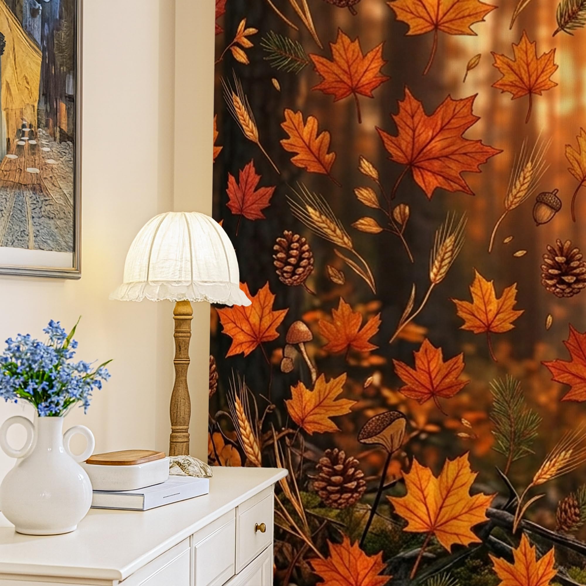 Rideaux occultants thermiques motif pin orange automne 132x213 cm pour salon