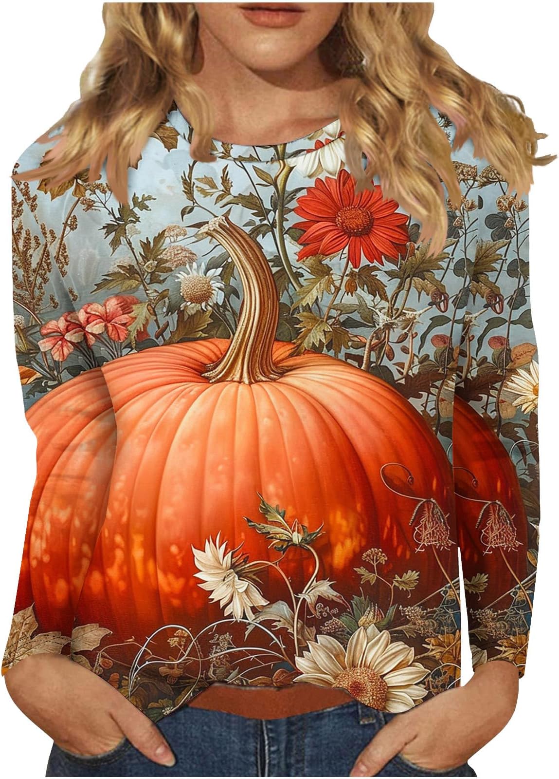 Womens Halloween Shirts Long Sleeve Casual Pumpkin Graphic Pullover Tops Vintage Spooky Season Fall Halloween Shirt