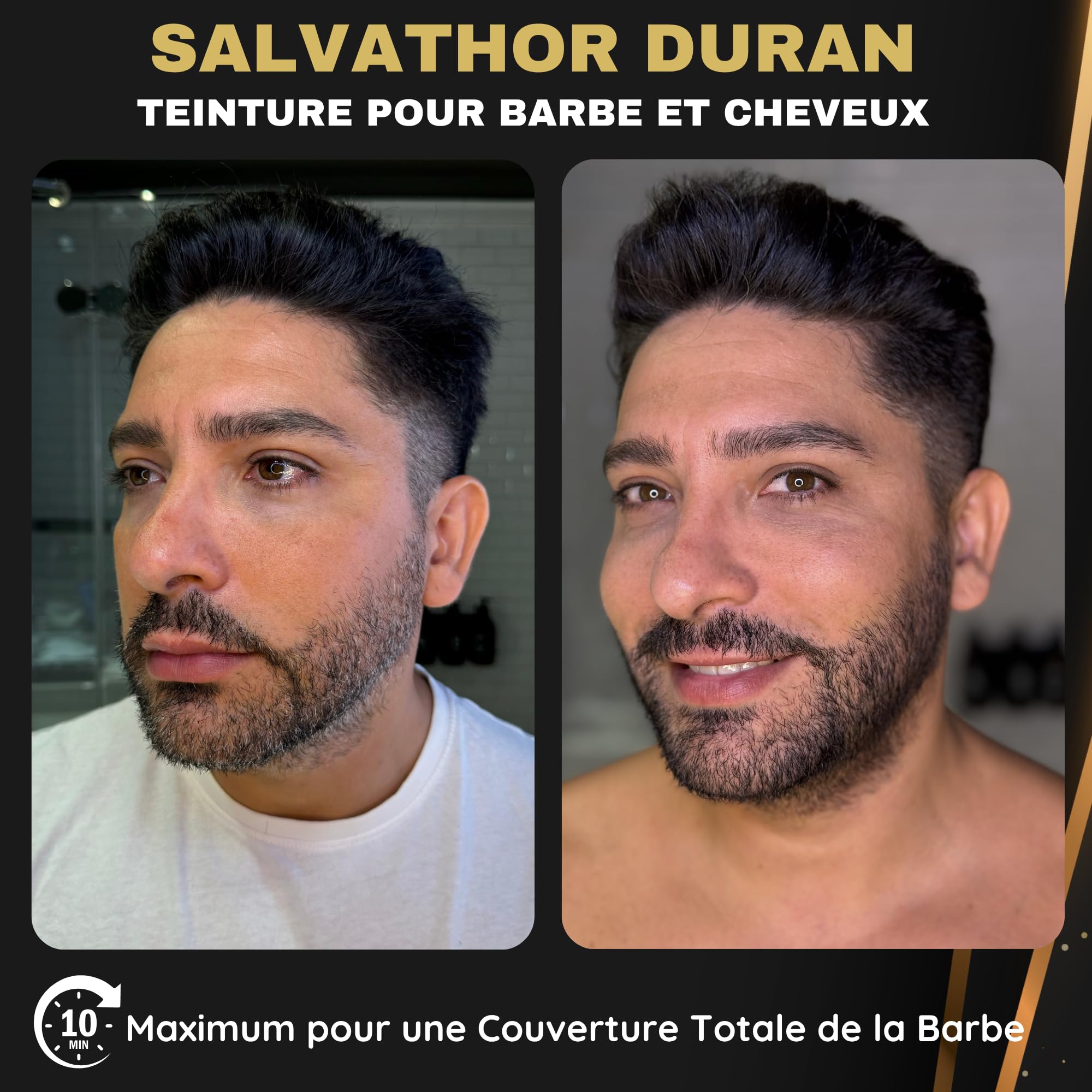 Shampoing Colorant - Teinture Barbe Homme - Teinture Barbe - Shampoing Colorant Noir - 40 Applications - Salvathor Duran - 500 ml