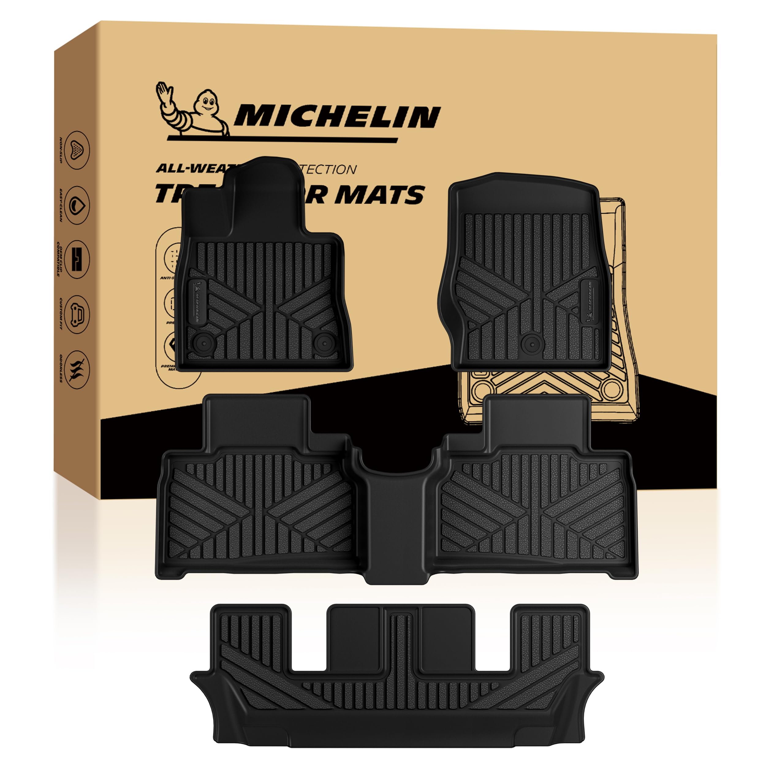 Michelin Vehicle Mats, All-Weather TPE Custom Fit Liner for 2020-2021 Ford Explorer 6-Seat XLT/Limited/ST/Platinum/Limited Hybrid, 2nd Row Captain Seats, Premier