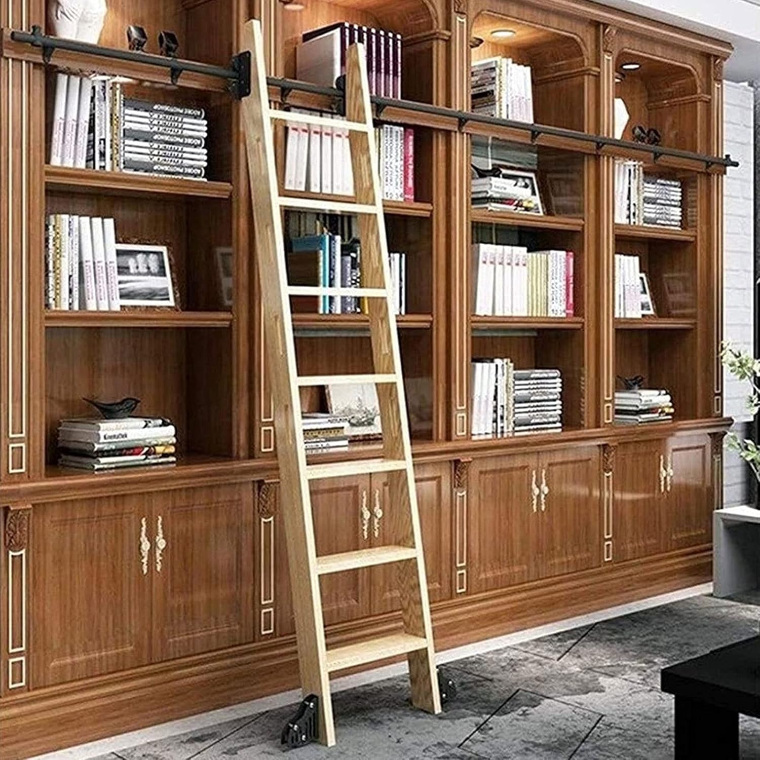 Sliding Ladder Door Hardware Kit Library Rolling Ladder Hardware Accessories, Rolling Ladder Hardware Round Tube Mobile Ladder Rail (100cm(3.3 ft) track kit)