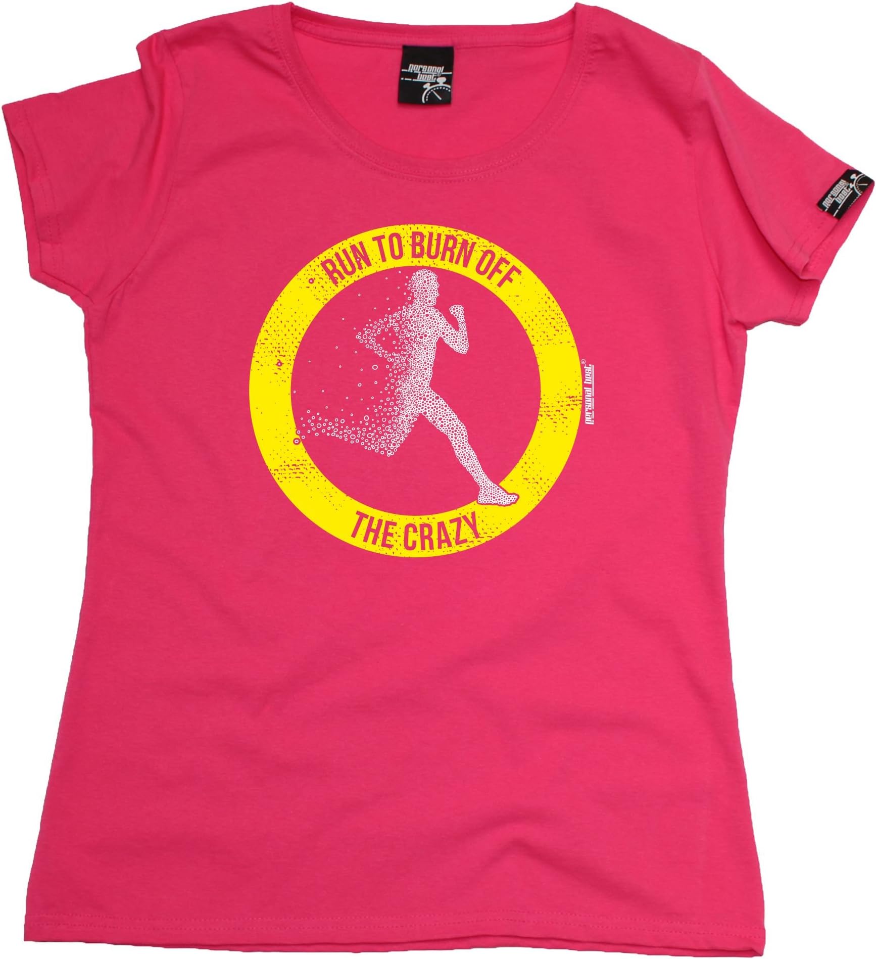 Women's Running Training - Run to Burn Off The Crazy Jogging t-Shirt Fitness Tee Top Clothing Casual Accessories Funny Birthday Present FIT T Shirt Novelty Pink