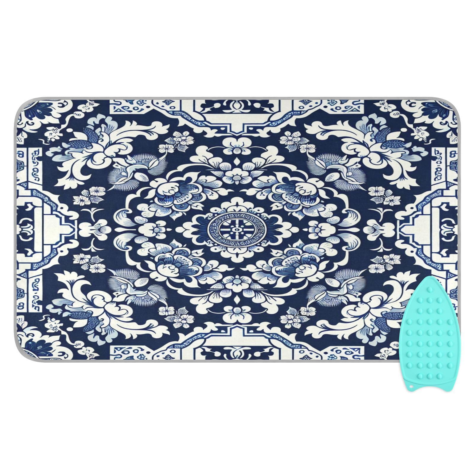 Bulletgxll Porcelain Texture Ironing Mat Portable Travel Ironing Pad Heat Resistant Ironing Blanket for Washer, Dryer, Table Top, Countertop, Ironing Board (27.6 x 47.2 Inches)