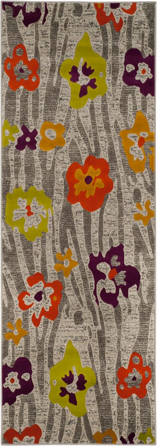 SAFAVIEH Porcello Collection Runner Rug - 2'4" x 6'7", Light Grey & Purple, Floral Design, Non-Shedding & Easy Care, Ideal for High Traffic Areas in Living Room, Bedroom (PRL7730B)