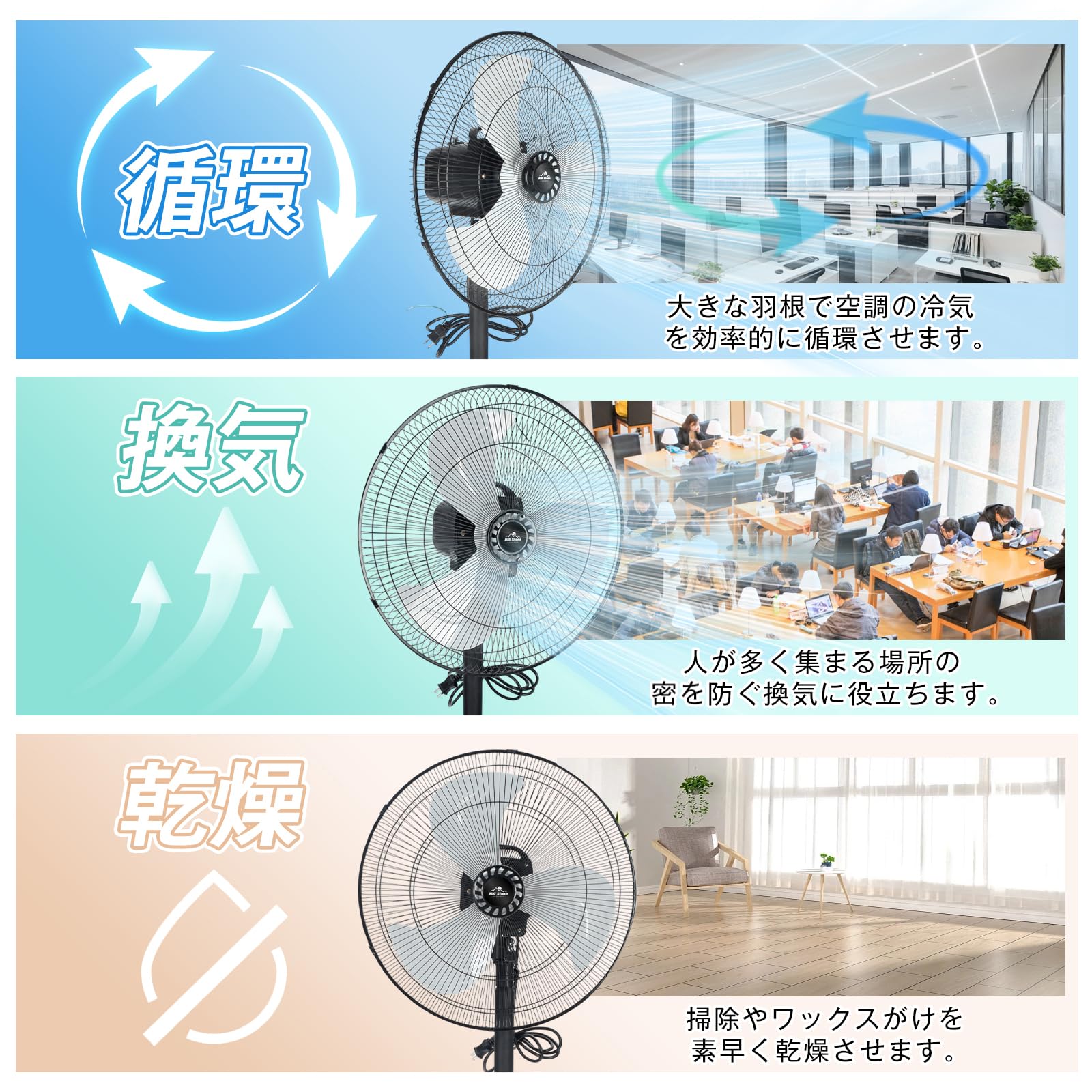 Amazon | Fkstyle【最大風速360m/min＆省エネ設計】工業用扇風機