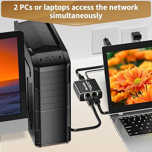 Miniatura 2 de Divisor Ethernet 1 en 2 salidas de alta velocidad, BolAAzuL 1000Mbps LANInternet Divisor de cable 1x2 Gigabit Cat567 1 a 2, conector de extensión de