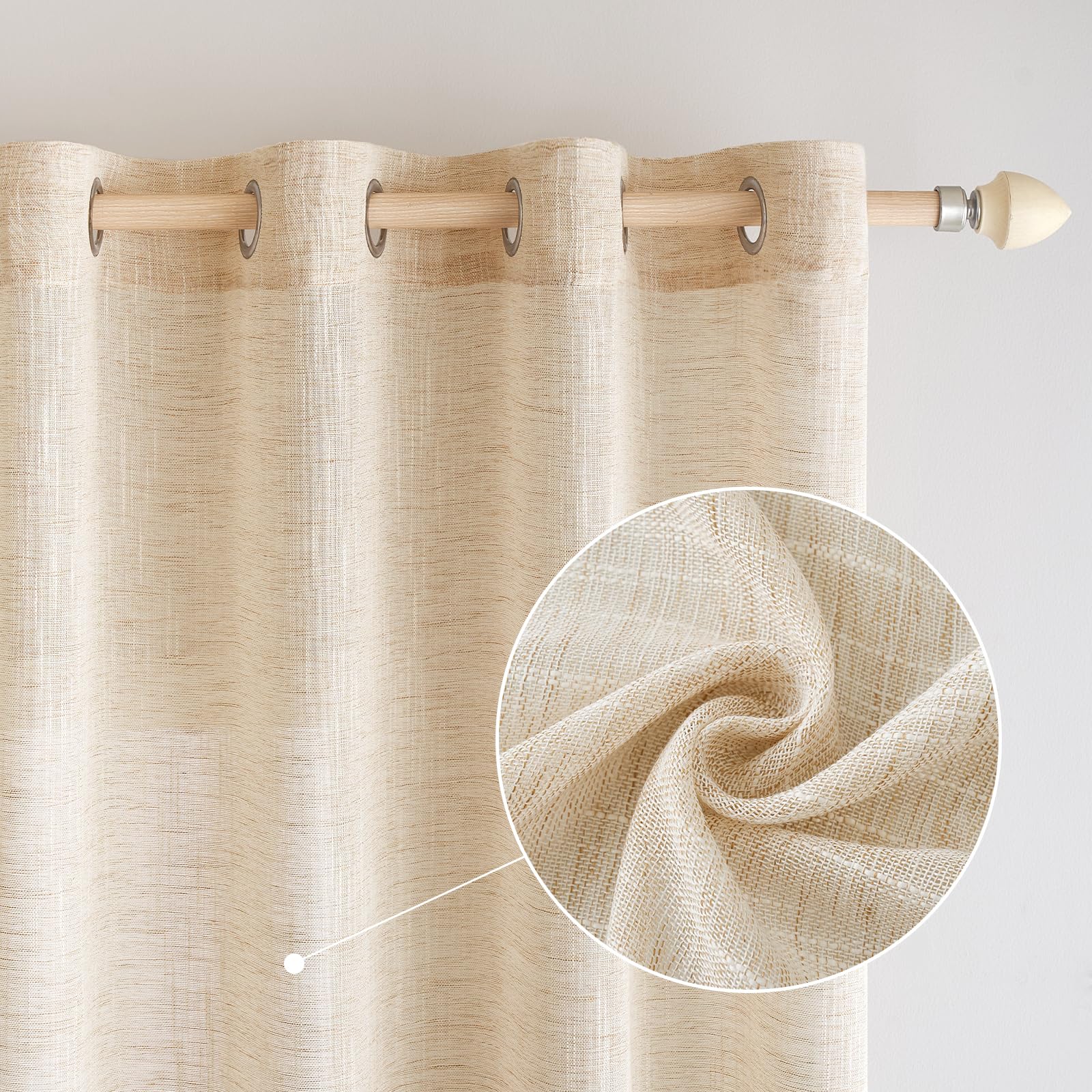 EMEMA Cortinas Visillo de Lino Translucido Moderno Cortina Decoracion Transparente Cruzada para Ventana Sala Cuarto Dormitorio Comedor Cocina Salón 2 Hojas 140x175cm Beige Claro