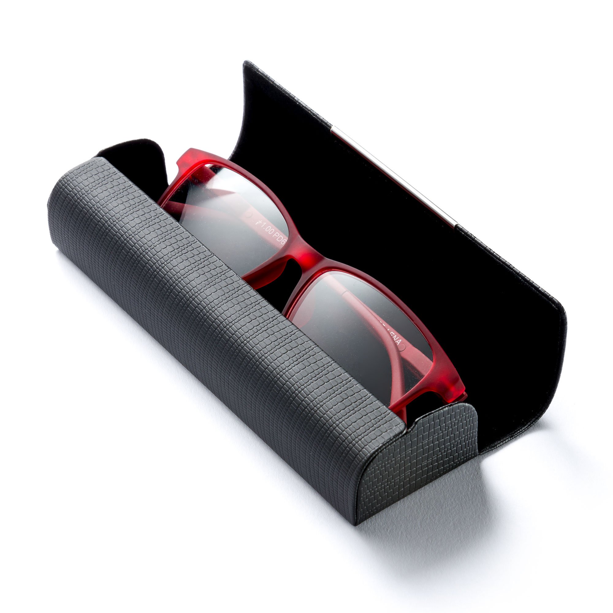 FEFI - Pequeña funda para gafas de lectura en imitación de piel con acabado cromado., Negro , M