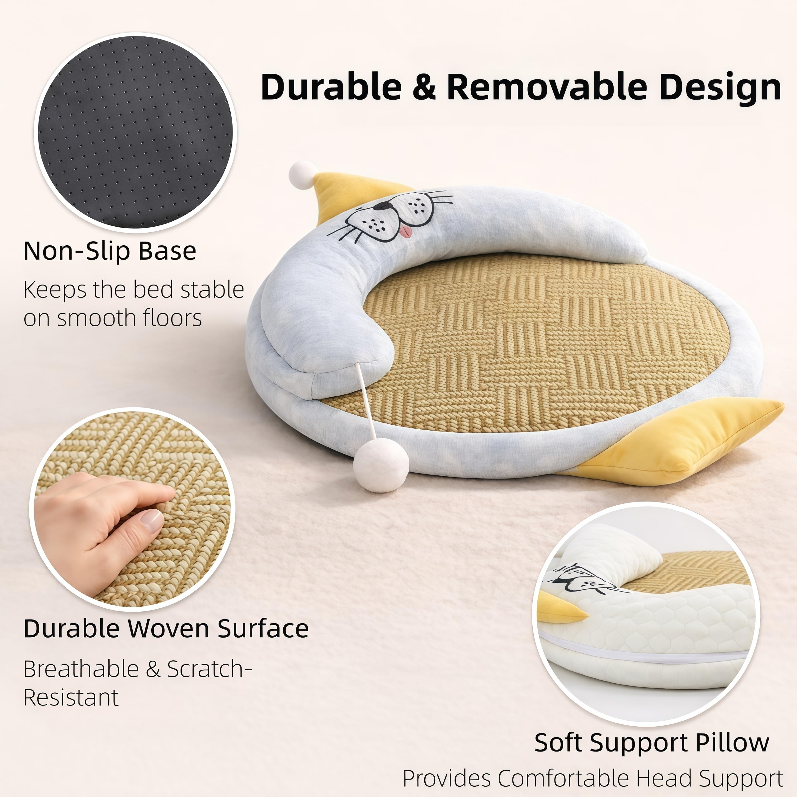 Kühlmatte Katze aus Bambusfaser, Katzenbett Blau 90 x 57 cm | Atmungsaktive Bambusmatte für Katzen mit weichem Kopfkissen, waschbarem Bezug und rutschfestem Boden
