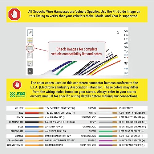 Miniatura 2 de Scosche Compatible con Toyota 1986-20 seleccionado Lexus Scion y Subaru arnés de cables para instalación estéreo de mercado de accesorios con cables