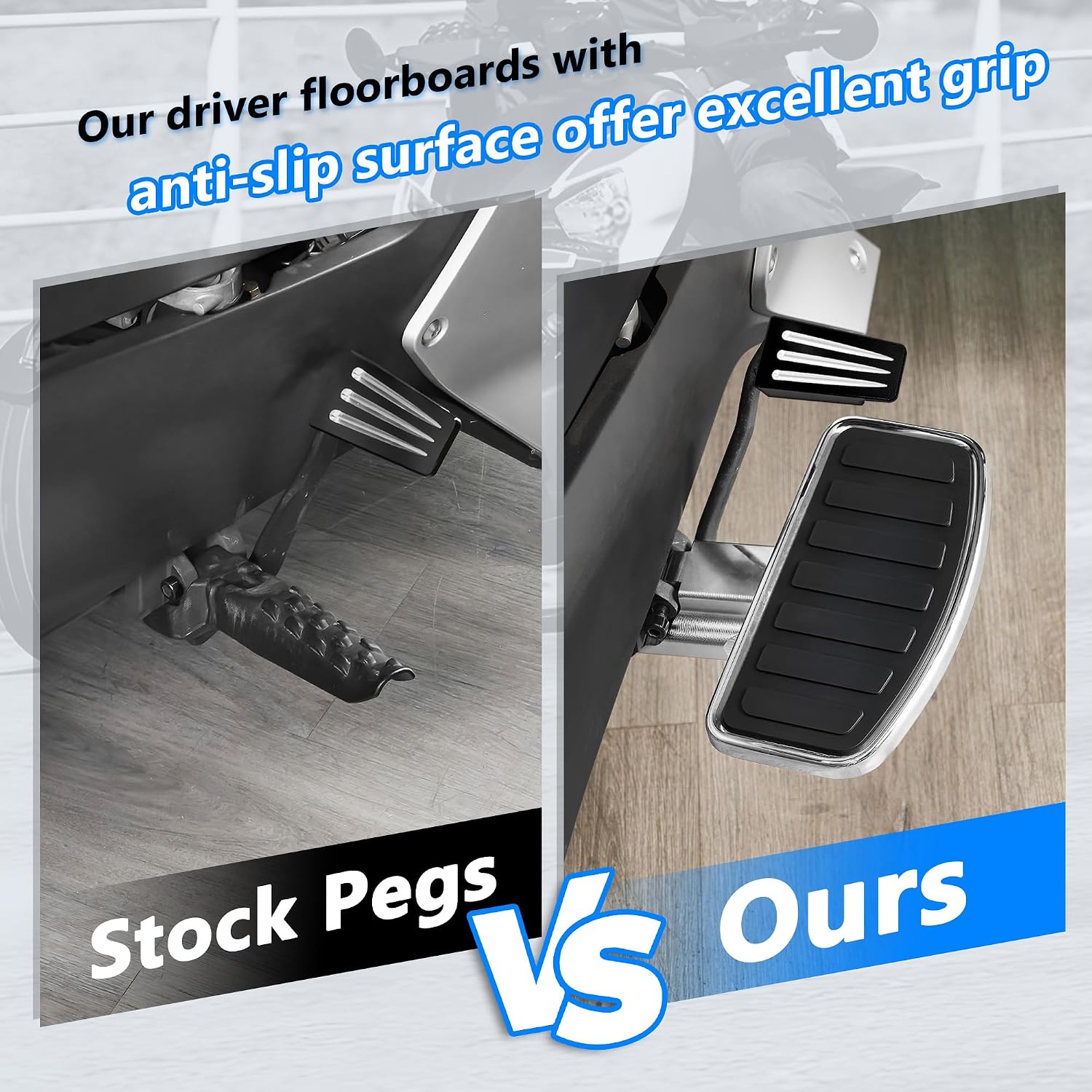Adjustable D-Shaped Driver Footboards, Front Rider Foot Rest Floorboards for Can-Am Ryker 600 900, Rally Edition, Sport 2019+ Accessories (Chrome Style,Horizontal Stripes)