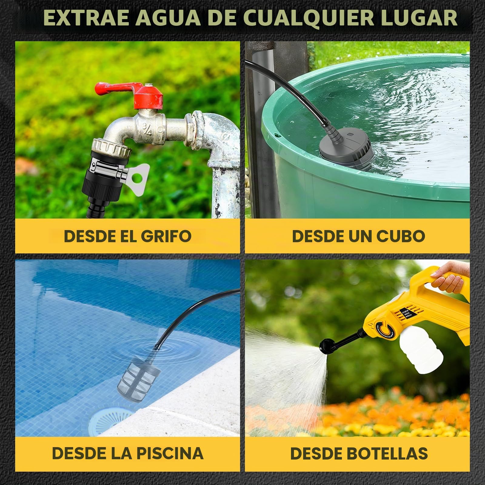 Hidrolimpiadora Portatil Inalámbrica Compatible con Dewalt 20V batería | Pistola de Alta Presión, Boquilla 6 en 1, Limpiadora Multiusos para Coche, Terraza, Jardín, Limpieza y Riego