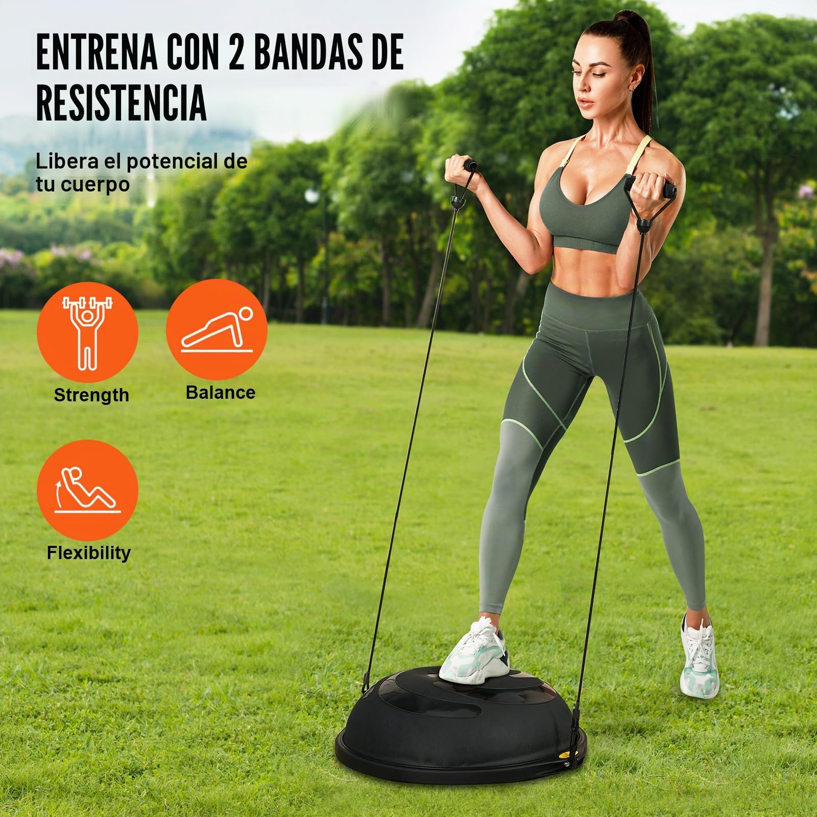 VEVOR Entrenador de media pelota de ejercicio, 23/26 pulgadas, pelota de estabilidad de 1500 libras, pelota de yoga con bandas de resistencia y bomba de pie, pelota de fitness de fuerza para gimnasio